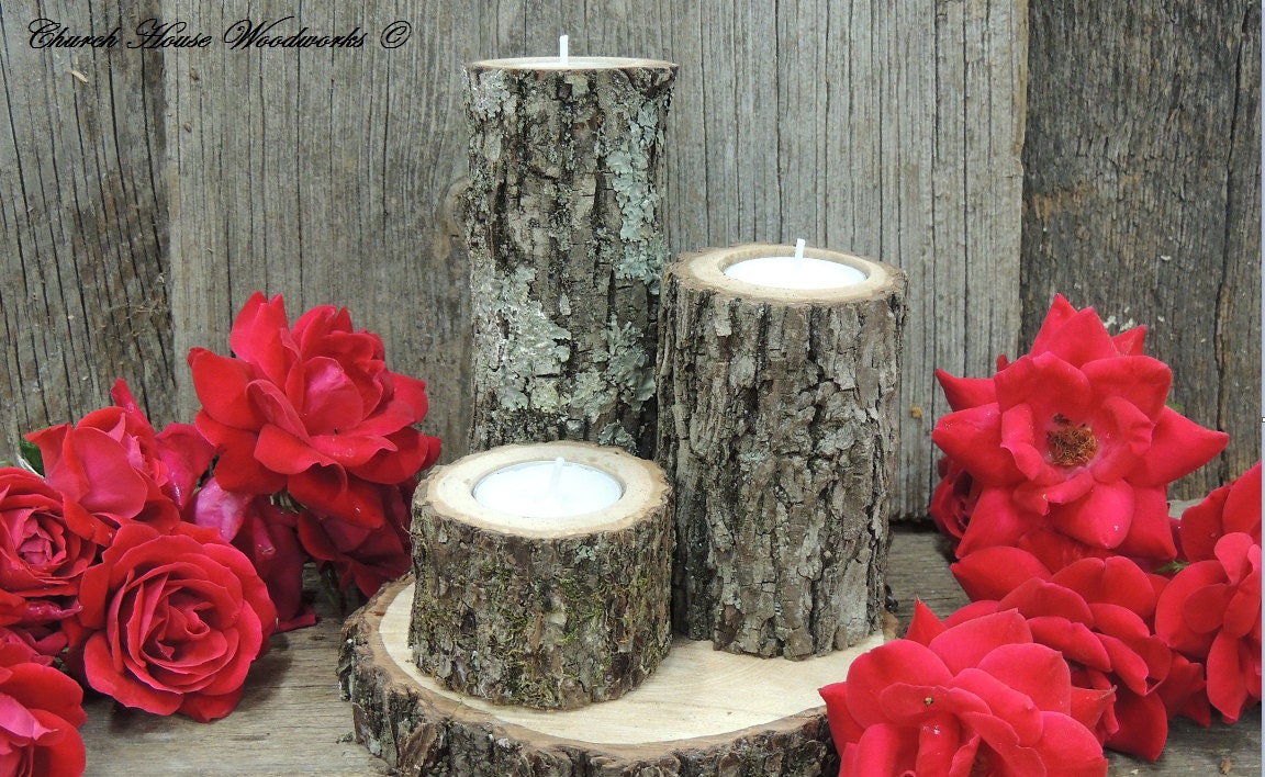 Tree Branch Candle Holders Set of 3 Rustic wood candle