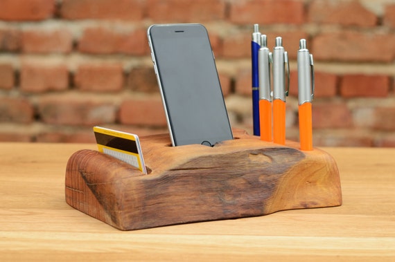 Wooden Desk Organizer iPhone 6 Dock Station Handcrafted Wooden organizer  Pen and Pencil Organizer