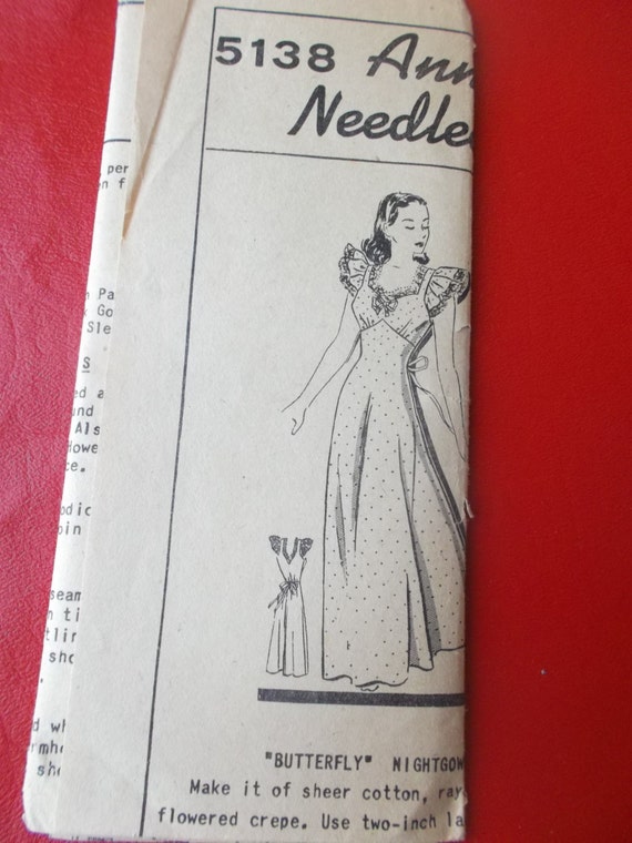 Never Used Pattern Pieces 1940s Butterfly Nightgown Anne Cabot&quot;s Needlecraft Corner 5138 All 3 Sizes Possible