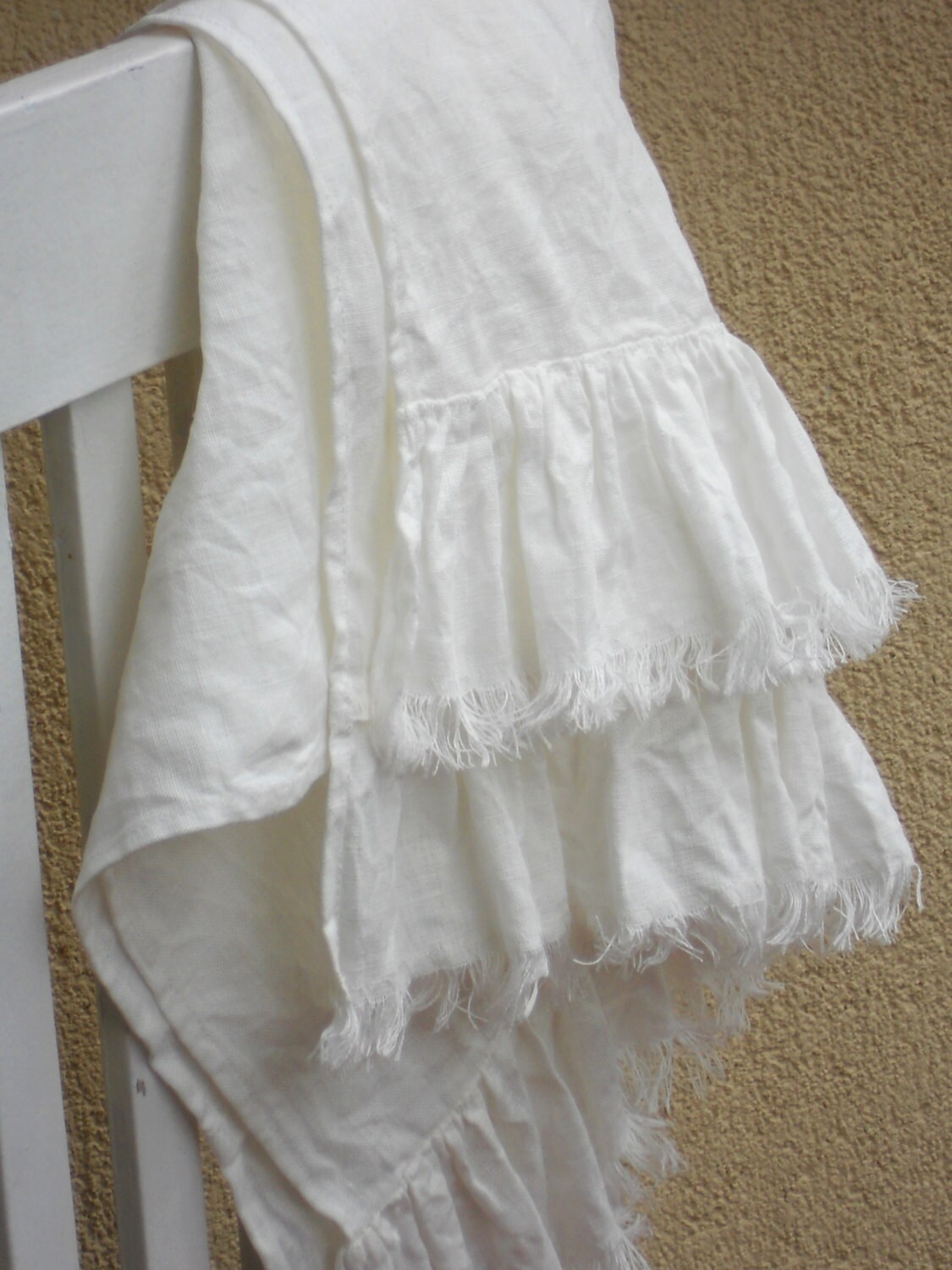 Ruffled linen towel natural white frayed guest bathroom towel