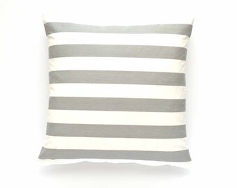 Striped Pillow Cover, Gray Throw Pillow, Decorative Pillow Cover, 20" x 20"