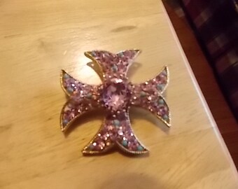 Sale Vintage BSK Pink Rhinestone Brooch