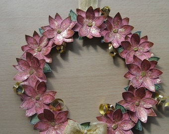 Hand Decorated Mdf Christmas Glittered Poinsettia Floral Wreath 20cm **Free P&P**