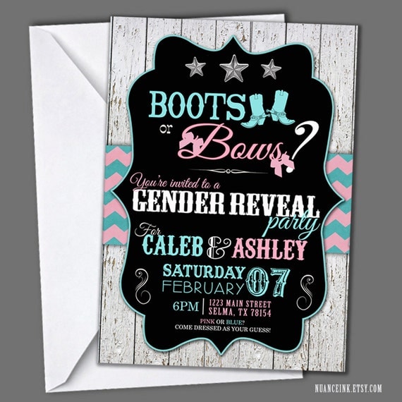 Boots Or Bows Gender Reveal Invitations 10