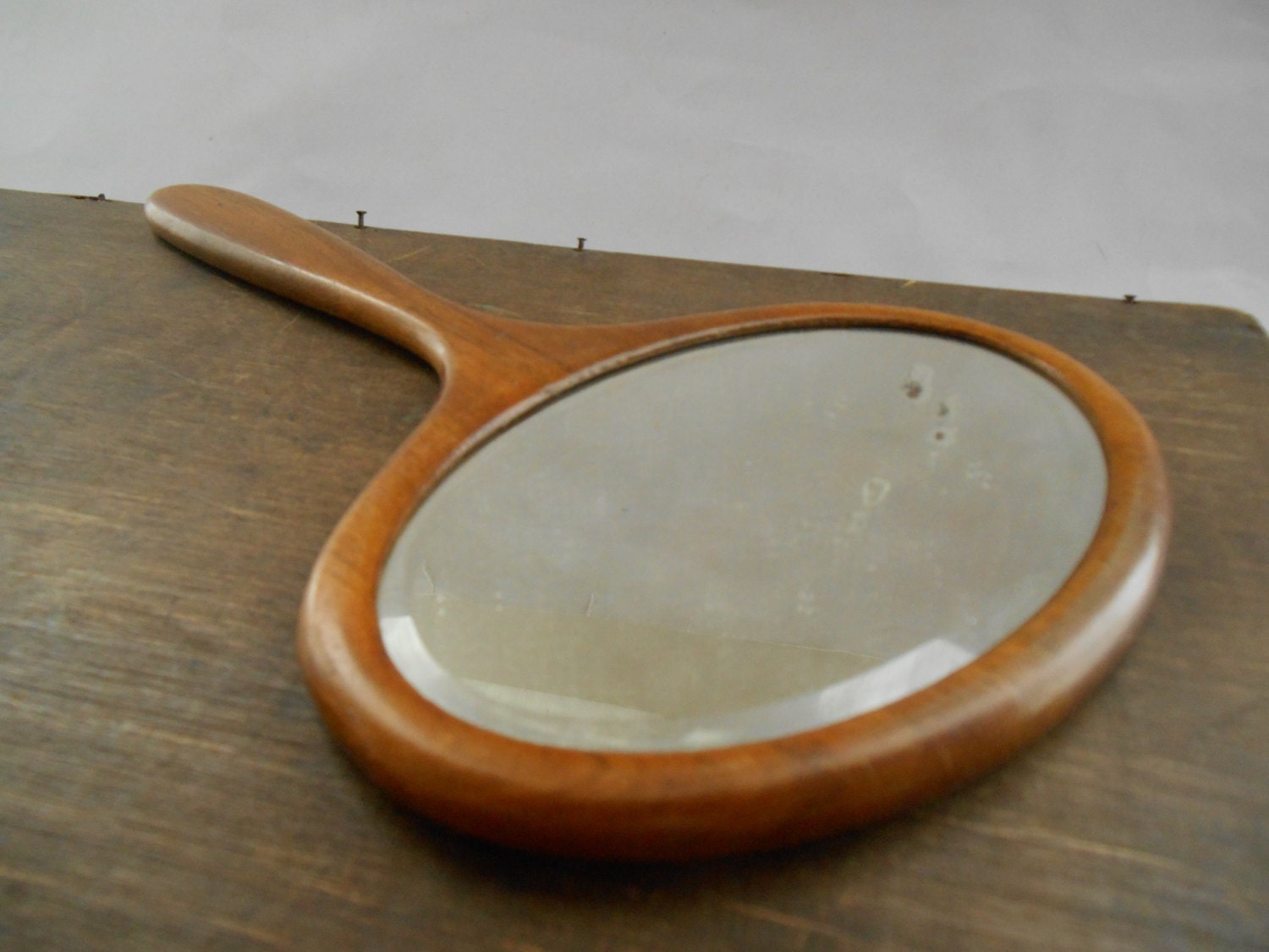Vintage hand mirror Oval wooden mirror Hand mirror in wooden frame