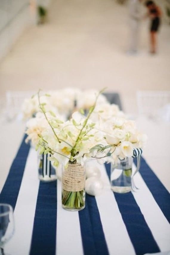 blue and white table runner