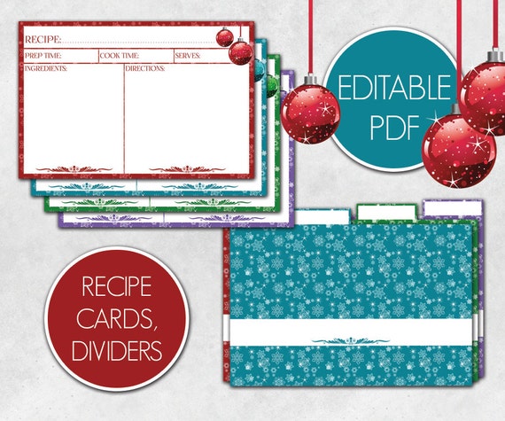 Christmas recipe cards Editable recipe cards divider Editable Christmas recipe cards Editable recipe cards divider Editable