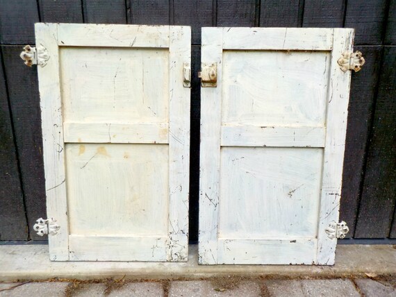 Pair of Vintage Cabinet Doors White Washed Kitchen Cabinet