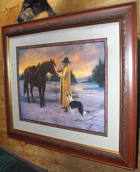 border inches collie Theme Brown Horse Cowboy Saddled Collie Vintage Border Western