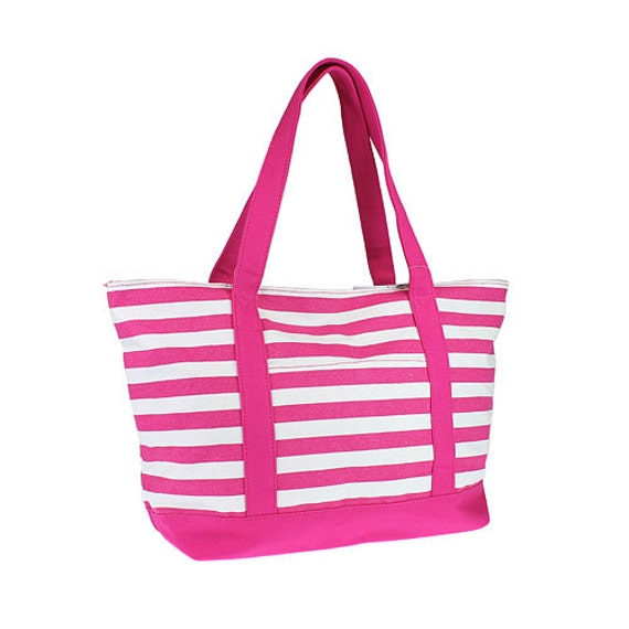 Pink Striped Beach Bag Personalized by DoubleBMonograms on Etsy