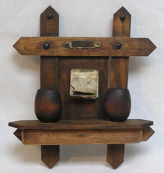 Vintage Wood Match Holder Striker Calender Combination Wall