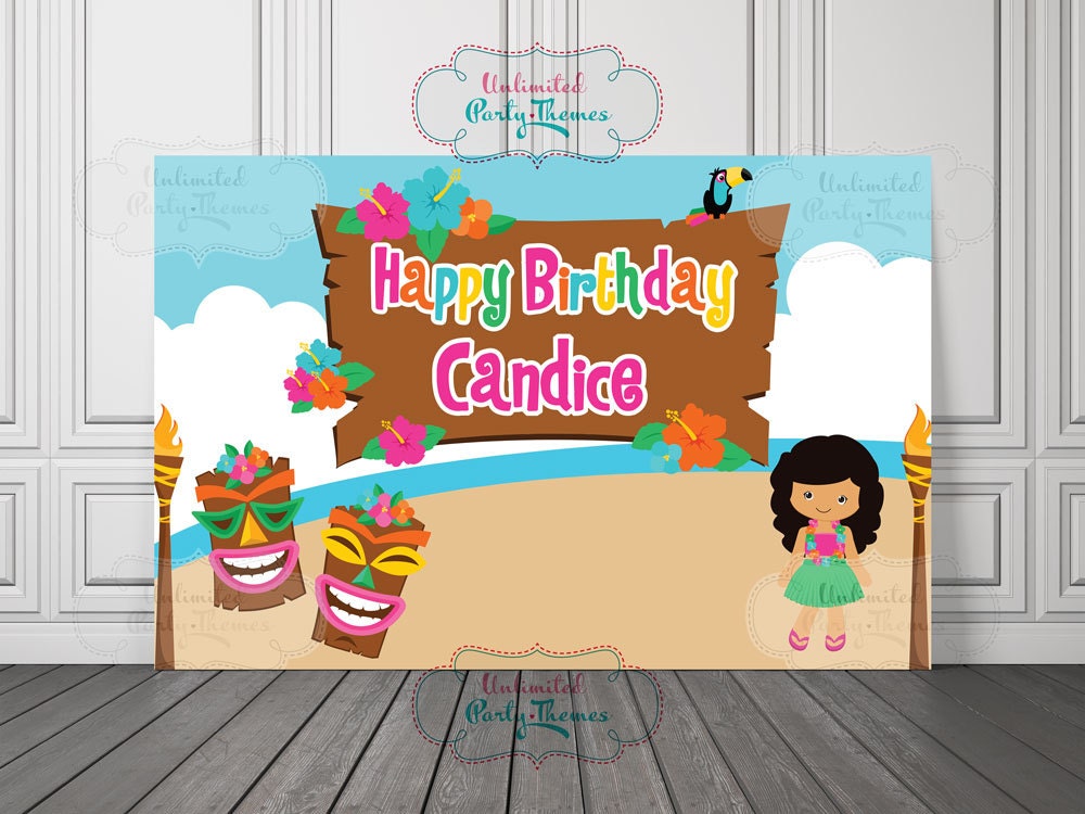 Luau Birthday Banner Personalized Customized Vinyl