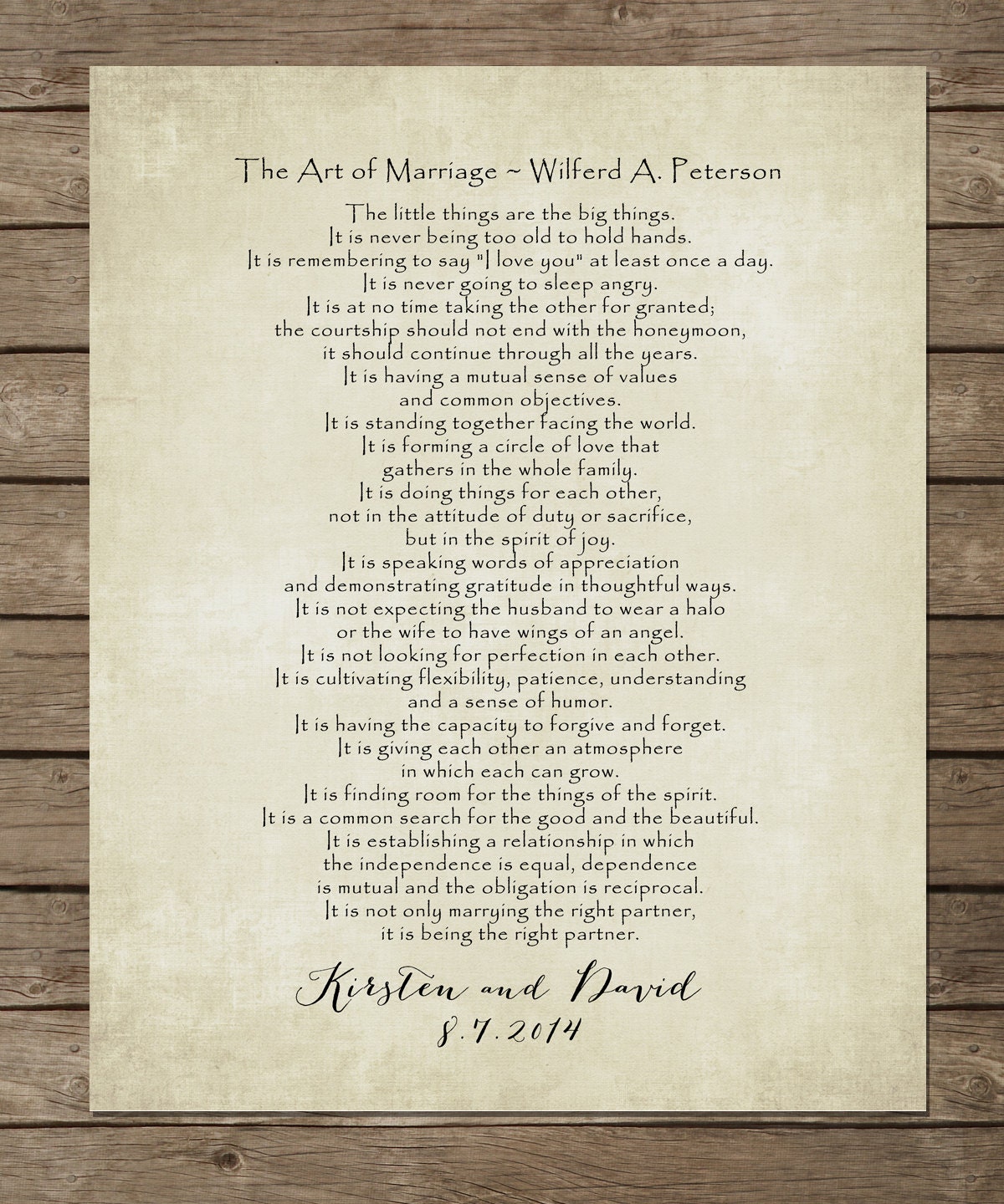 The ART of MARRIAGE  Poem  Print Personalized Wedding  Blessing