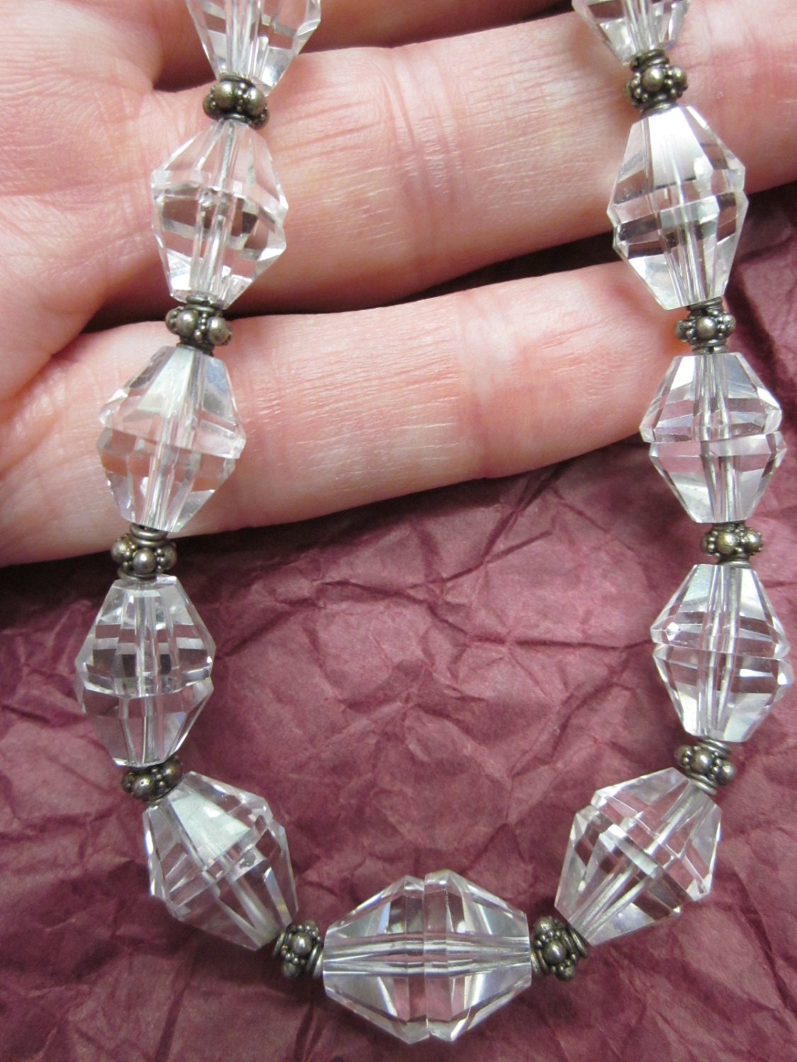 Vintage Sterling Silver CRYSTAL Beaded Necklace Handmade 33.8g