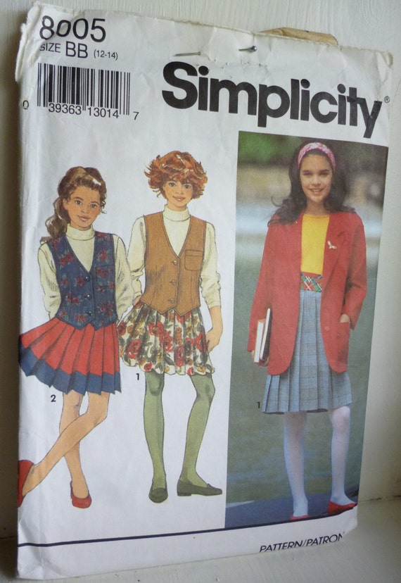 Simplicity 8005 Vintage sewing pattern for girls' jacket, vest and pleated skirt size 12-14 | Jungleland Vintage on Etsy| Jungleland Vintage on Etsy Simplicity 8005 Vintage sewing pattern for girls' jacket, vest and pleated skirt size 12-14 | Jungleland Vintage on Etsy