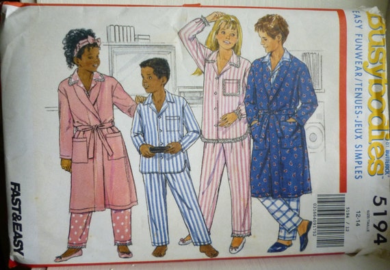 Butterick Busybodies 5194 - Boys and Girls Robe,Top and Pants - Pajamas - Size 12-14 | Jungleland Vintage on Etsy Butterick Busybodies 5194 - Boys and Girls Robe,Top and Pants - Pajamas - Size 12-14 | Jungleland Vintage on Etsy