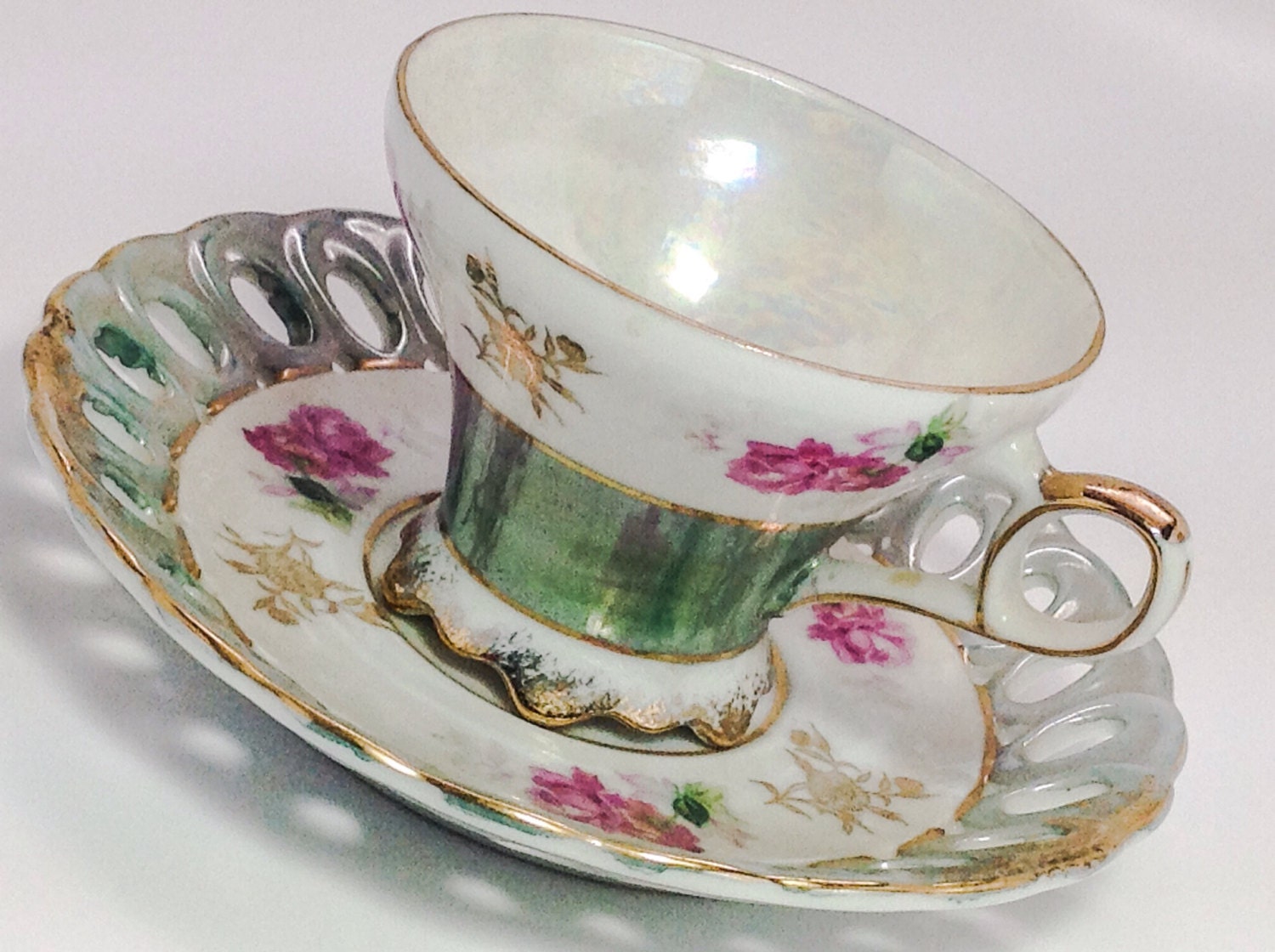 Royal Halsey Very Fine China Irridescent Footed Cup and Saucer