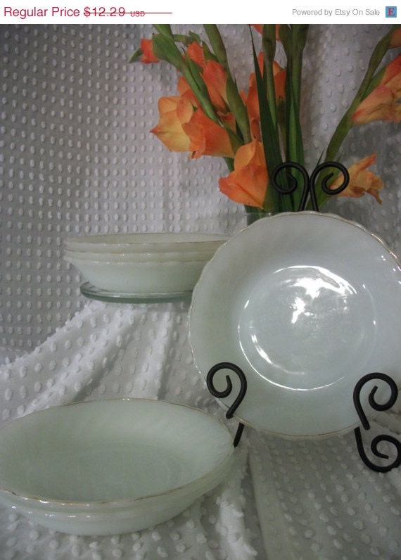 Sizzling Summer Sale Set of Six Distressed Anchor Hocking Milk Glass