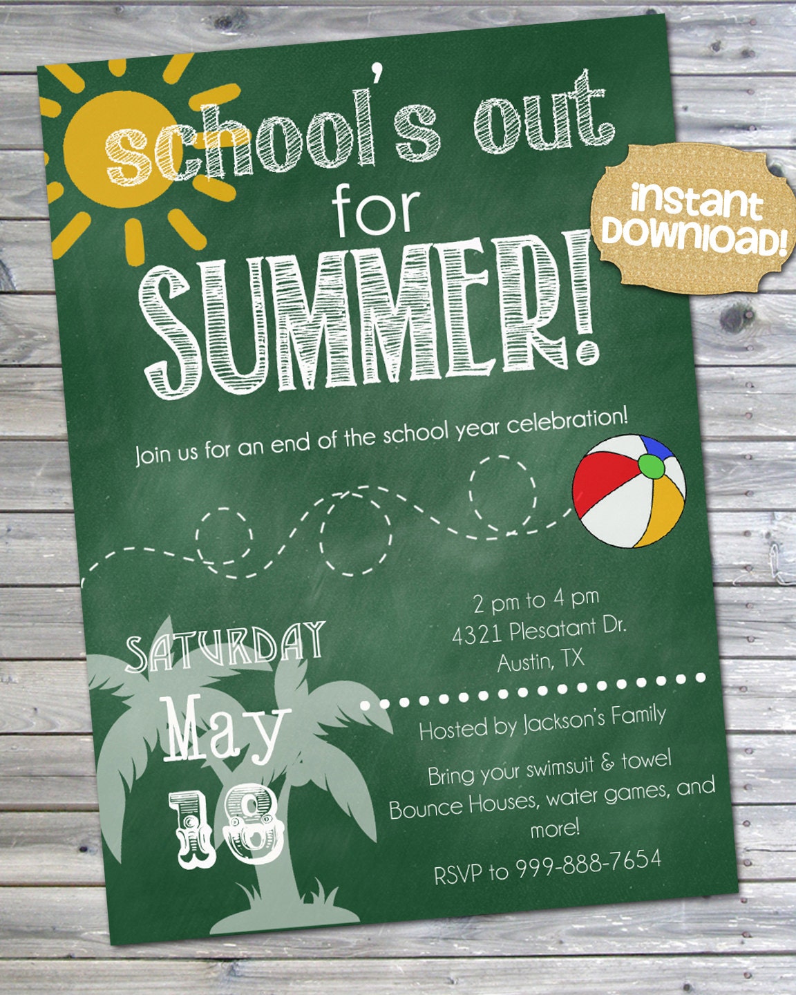 INSTANT DOWNLOAD End of School Party Invitation by JanePaperie