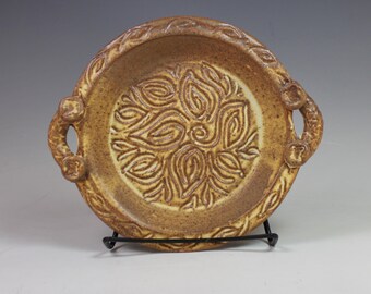 Hand Carved Brie Baker with Handles, Tuscan yellow