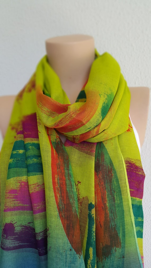 Items similar to Neon Green Linen Cotton Scarves Modern Scarf Spring