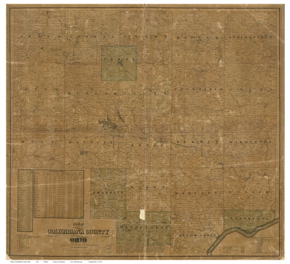 Columbiana County Ohio 1841 Wall Map Reprint with by Oldmap