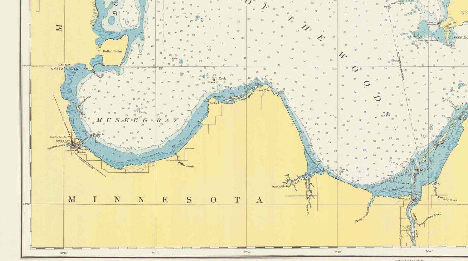 Lake of the Woods 1951 Nautical Map Reprint Minnesota