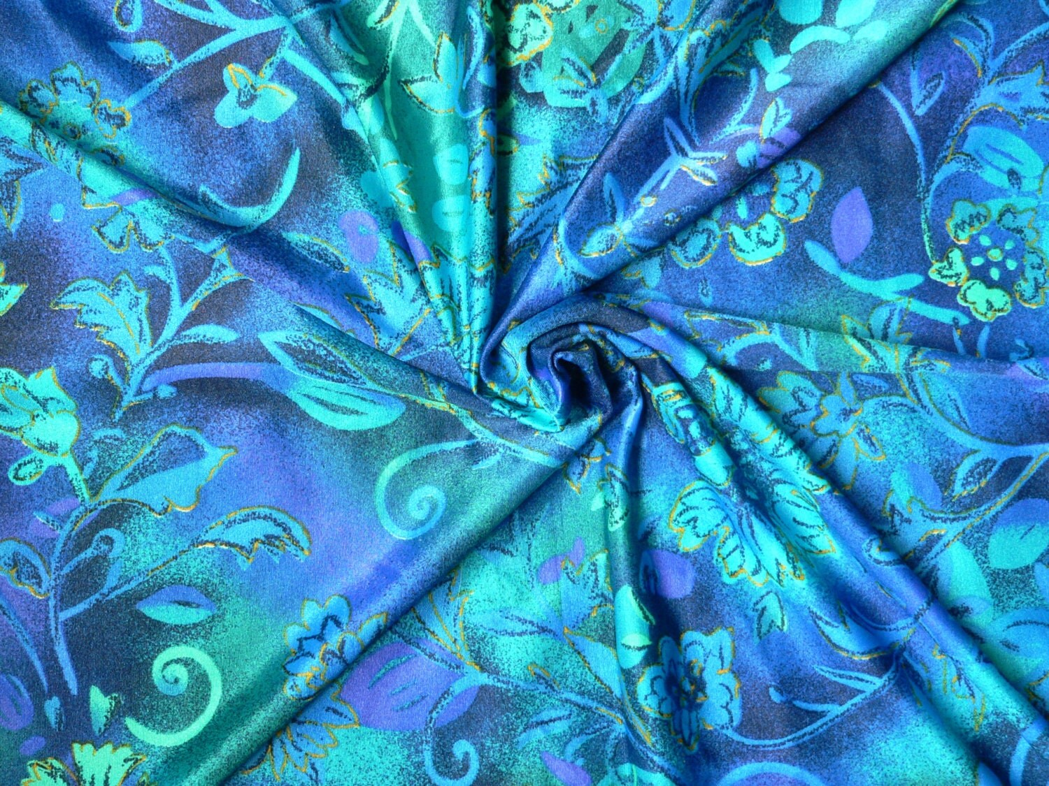 Blue Floral Print Lycra Fabric by the Yard by MyFourDaughtersLLC