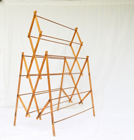Items similar to Antique Clothes Drying Rack, Rustic Wood Laundry Stand