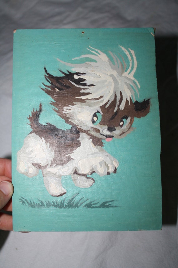 vintage paint by number puppy dog nursery child decor