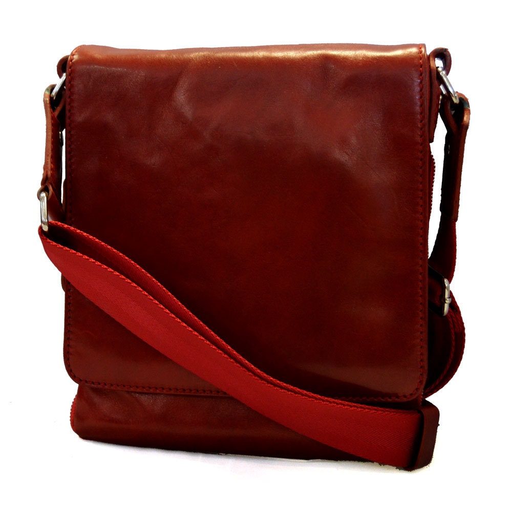 Leather red shoulder bag mens women sling bag messenger