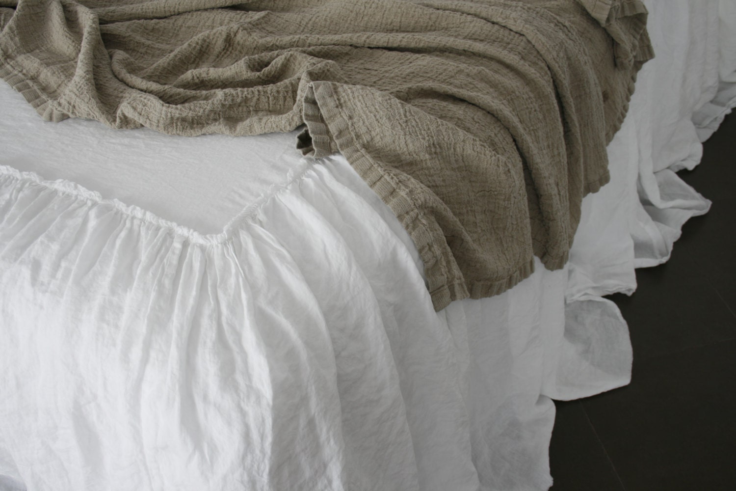 LINEN COVERLET dust ruffle. Linen bedspread look as bed skirt