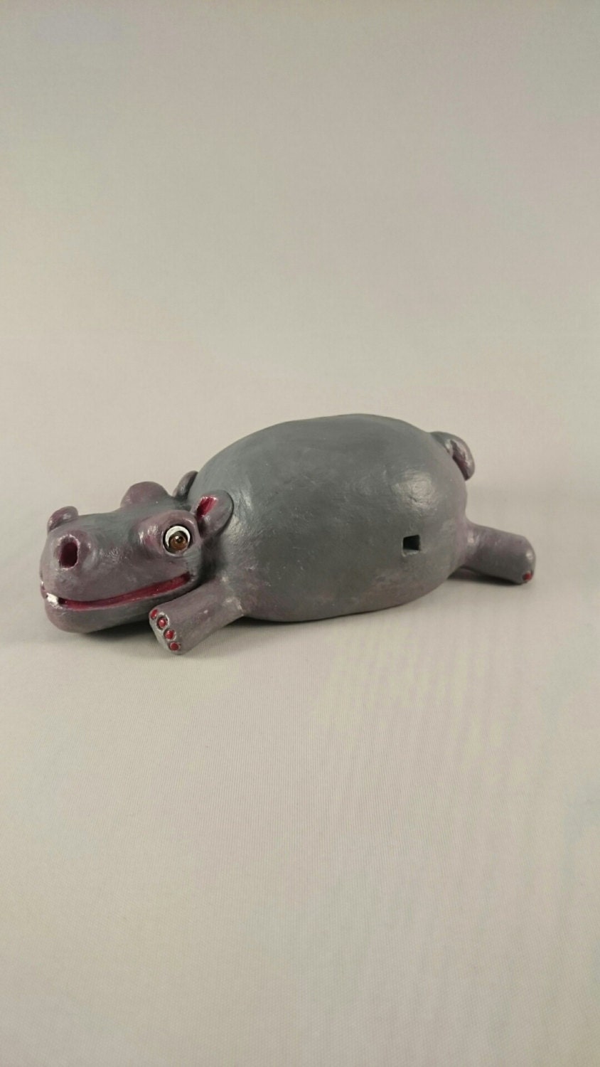 Clay hippo ceramic pottery whistle hand painted