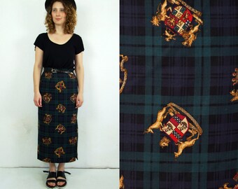 90's vintage high waisted pencil checked long skirt