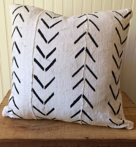 20 Inch White African Mud Cloth Pillow Cover by OneFineNest
