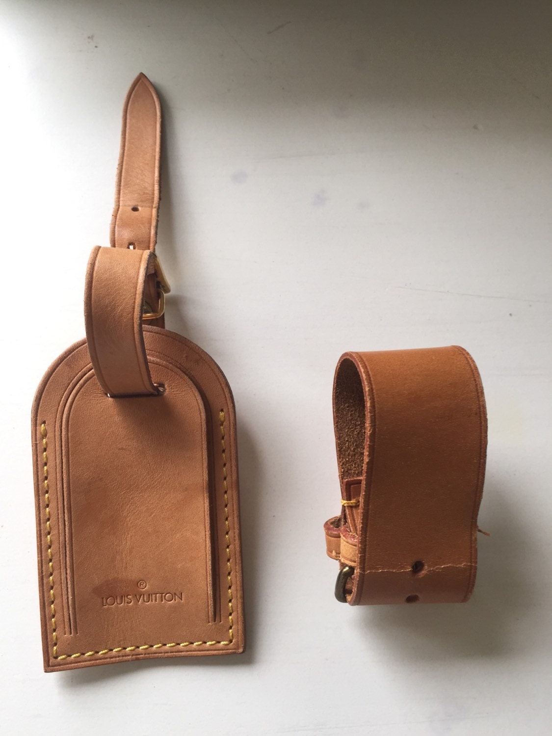 Louis Vuitton vachetta leather luggage ID tag by PinkerlyBoutique