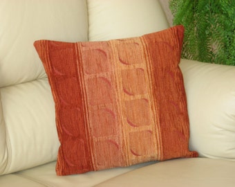 Orange brown decorative chenille luxury handmade throw pillow cushion cover. 37 cm x 37 cm(15" x 15")