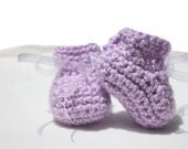 Purple Crocheted Baby Booties With Ribbon Ties - Newborn Purple Booties Purple Crocheted Baby Booties With Ribbon Ties - Newborn Purple Booties