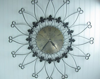 Wrought Iron Starburst Clock, Mid Century Clock, Seth Thomas Clock
