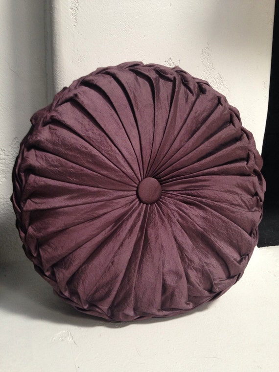 Vintage Round Purple Pintuck Throw Pillow Cushion by rudolph130a