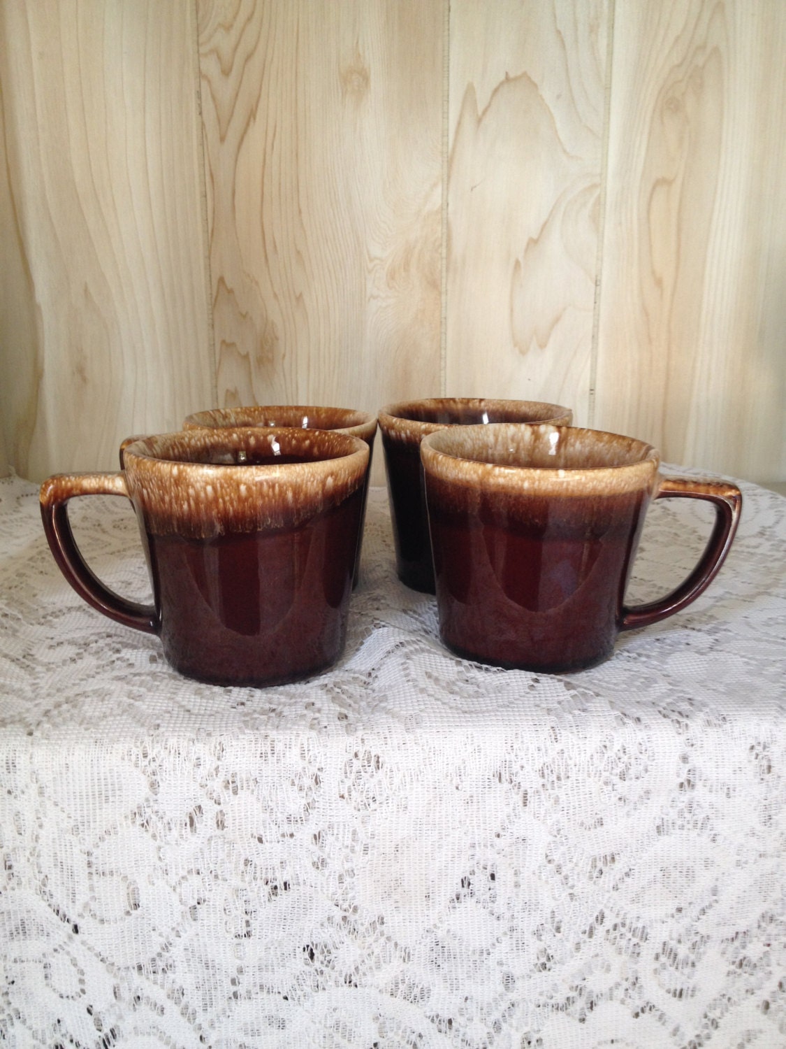Vintage McCoy brown drip coffee cups set of by LandLcollectables