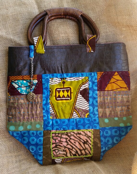 Large African fabric tote bag