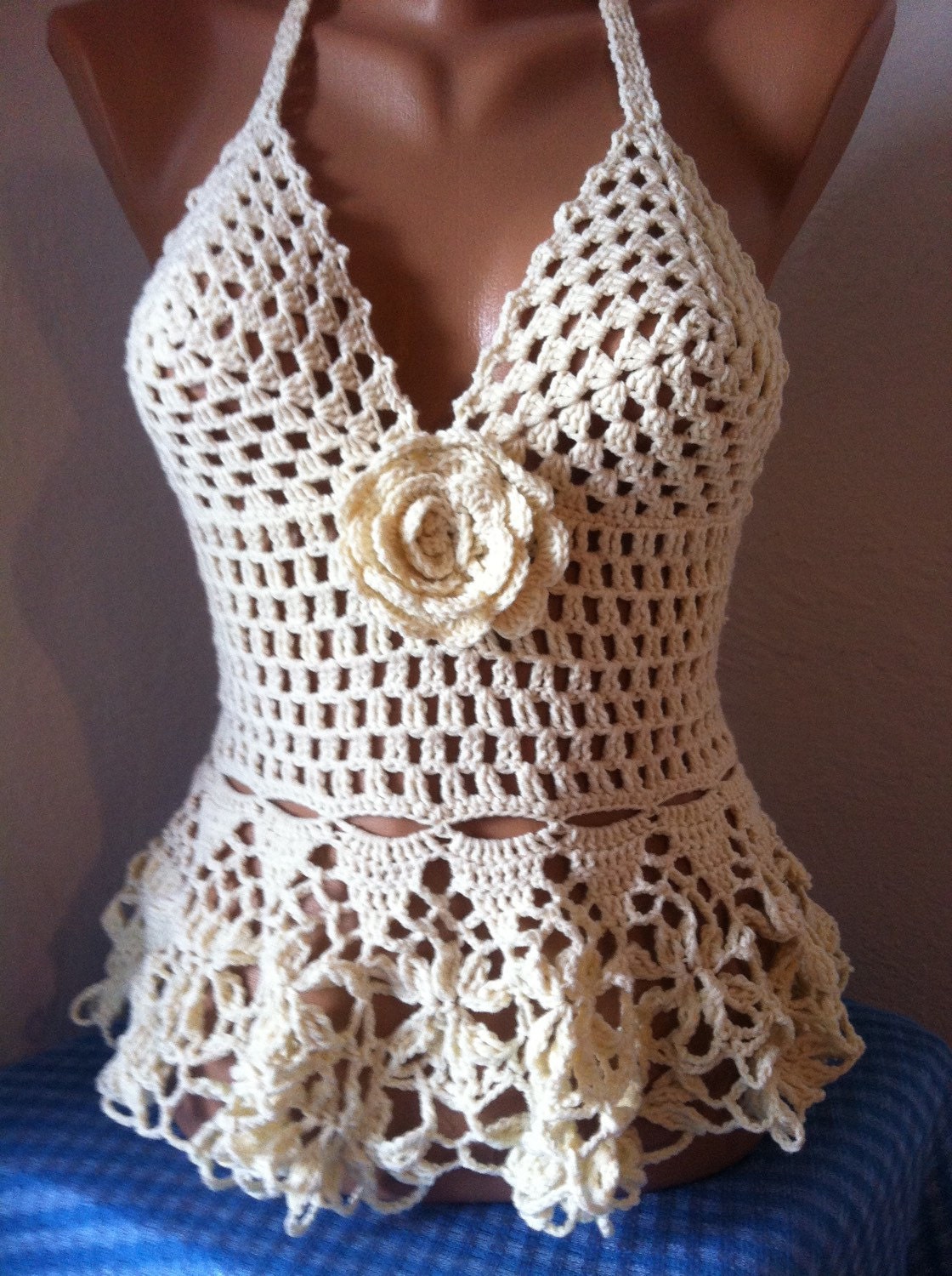 White Halter Top White Crochet LACE UP Top Festival Wear