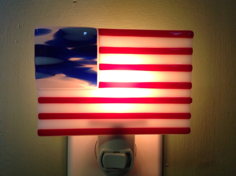 Fused Glass American Flag Night Light by LaGlasSea on Etsy