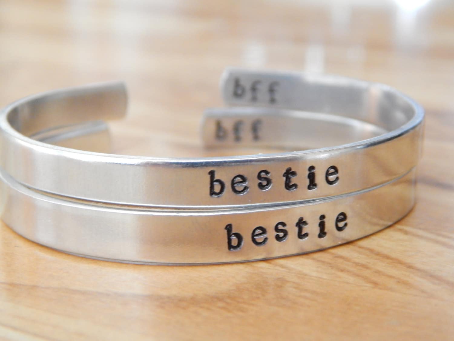 Bestie BFF Best Friends Aluminum Cuff Bracelet Set of Two