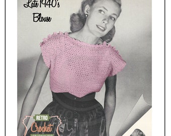 1940s Vintage Crochet Blouse Pattern - PDF Instant Download