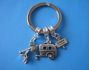 Caravan Keyring Camper Keychain Motorhome Camper Van Deckchair Charm