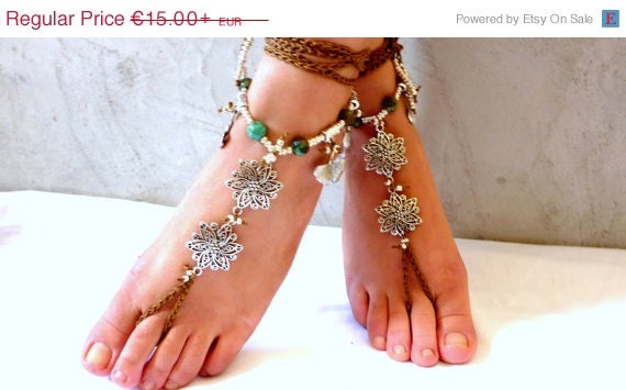 PROMO SALE Barefoot Sandals Barefoot Beach turquoise gemstones Hippie ...