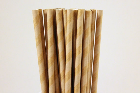 Kraft and Brown Striped Paper Straws-Striped Straws-Kraft Straws-Brown Straws-Wedding Straws-Mason Jar Straws-Drinking Straw-Party Straws Il_570xn
