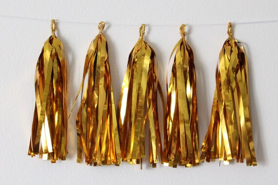 Tissue Paper Tassel Garland DIY KIT- Gold Foil Party Decor-New Years Party Tassels-Christmas Garland-Glam Party Garland-Gold Foil Tassels Il_570xn